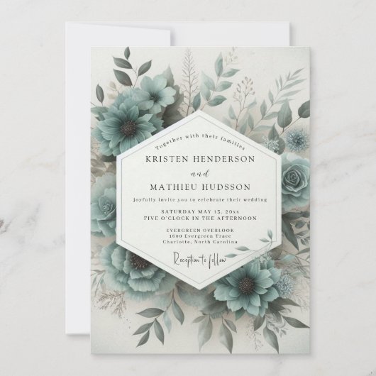 Teal Bloom Bruiloft Kaart (Voorkant)