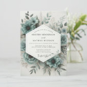Teal Bloom Bruiloft Kaart (Staand voorkant)