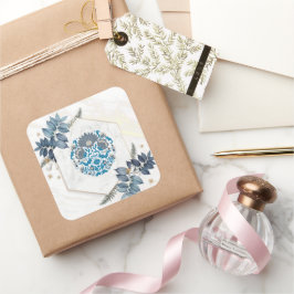 Teal Bloom Mandala – Botanische Balans Vierkante Sticker