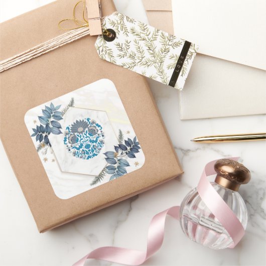 Teal Bloom Mandala – Botanische Balans Vierkante Sticker (Geschenken)