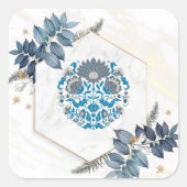 Teal Bloom Mandala – Botanische Balans Vierkante Sticker (Voorkant)
