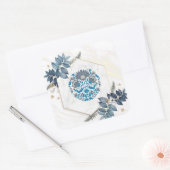 Teal Bloom Mandala – Botanische Balans Vierkante Sticker (Envelop)