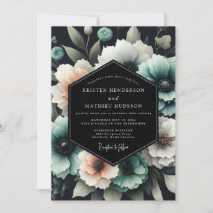 Teal Bloom Nocturne Bruiloft Kaart