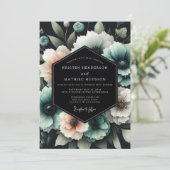 Teal Bloom Nocturne Bruiloft Kaart (Staand voorkant)