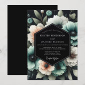 Teal Bloom Nocturne Bruiloft Kaart (Voorkant / Achterkant)
