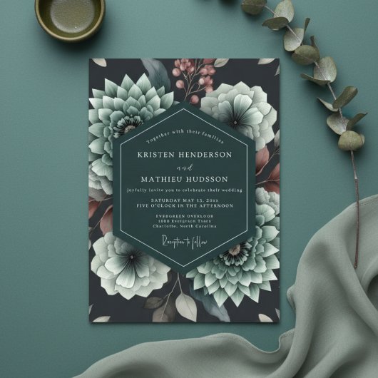 Teal Bloom Romance Wedding Kaart