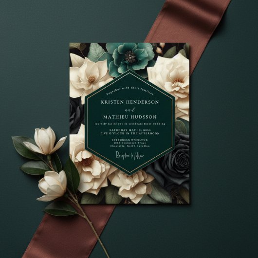 Teal Bloom Romantic Wedding Kaart