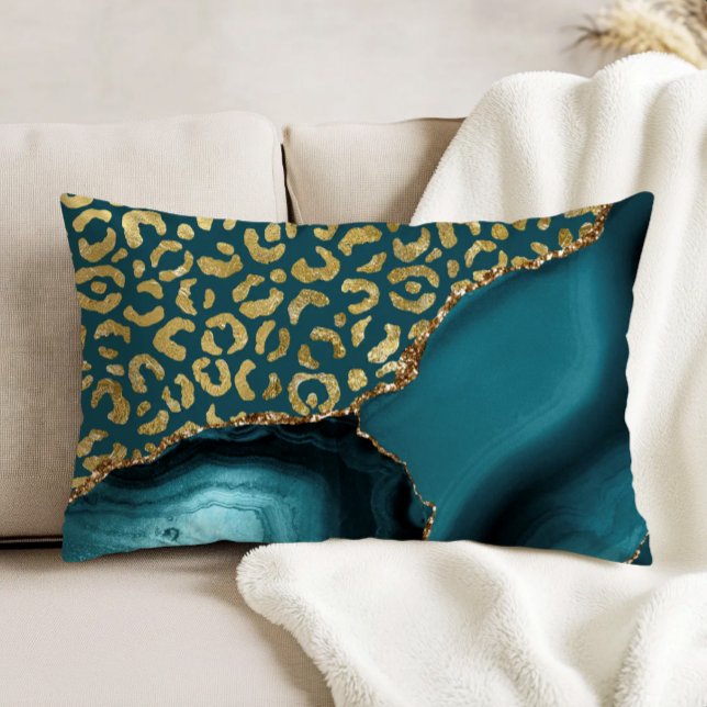 Teal Blue Agate Gold Leopard Spots Accent Kussen (Creator heeft geüpload)