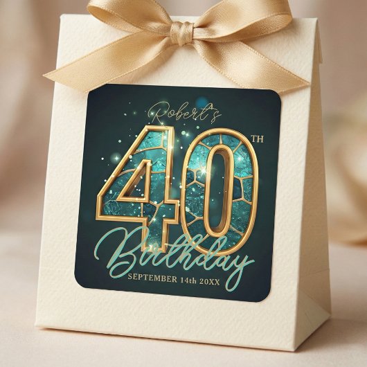 Teal Blue Agate Gold Mosaic 40th Birthday Party Vierkante Sticker