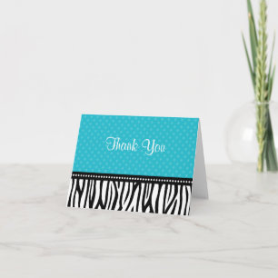 Teal Blue and Black Zebra Polka Dot Thank You Bedankkaart