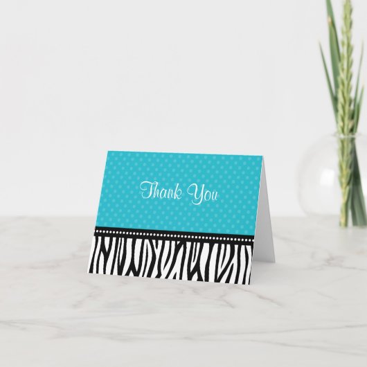 Teal Blue and Black Zebra Polka Dot Thank You Bedankkaart (Voorkant)