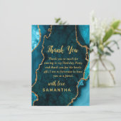 Teal Blue and Gold Agate Birthday Party Bedankkaart (Staand voorkant)
