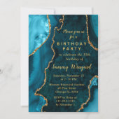 Teal Blue and Gold Agate Marble Birthday Party Kaart (Voorkant)