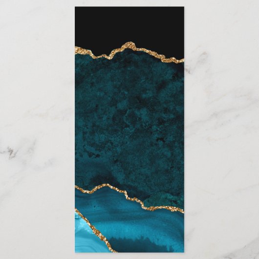 Teal Blue and Gold Agate Marble Wedding Menu (Achterkant)