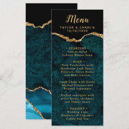 Teal Blue and Gold Agate Marble Wedding Menu