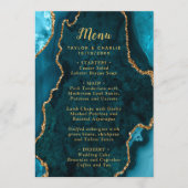 Teal Blue and Gold Agate Marble Wedding Menu (Voorkant)