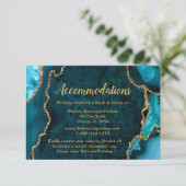 Teal Blue and Gold Agate Wedding Accommodations Informatiekaartje (Staand voorkant)