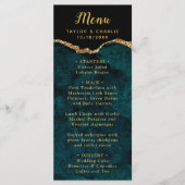 Teal Blue and Gold Agate Wedding Menu (Voorkant)