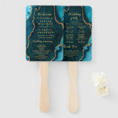 Teal Blue and Gold Agate Wedding Program Handwaaier (Voorkant en achterkant)
