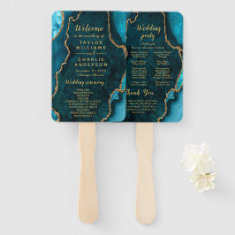 Teal Blue and Gold Agate Wedding Program Handwaaier