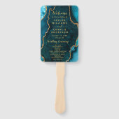 Teal Blue and Gold Agate Wedding Program Handwaaier (Voorkant)