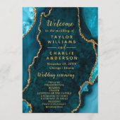 Teal Blue and Gold Agate Wedding Program Programmakaart (Voorkant)