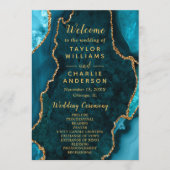 Teal Blue and Gold Agate Wedding Program Programmakaart (Voorkant)