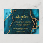 Teal Blue and Gold Agate Wedding Reception Informatiekaartje (Voorkant)