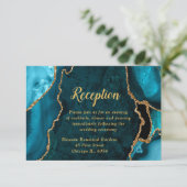 Teal Blue and Gold Agate Wedding Reception Informatiekaartje (Staand voorkant)