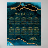 Teal Blue and Gold Agate Wedding Seating Chart Poster (Voorkant)