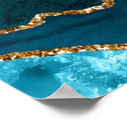 Teal Blue and Gold Agate Wedding Seating Chart Poster (Hoek)