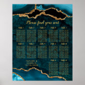Teal Blue and Gold Agate Wedding Seating Chart Poster (Voorkant)