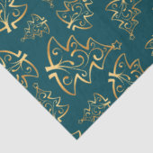 Teal Blue and Gold Elegant Christmas Trees Tissuepapier (Detail)