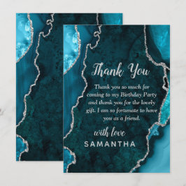 Teal Blue and Silver Agate Birthday Party Bedankkaart