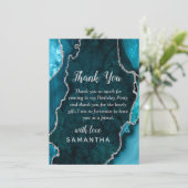 Teal Blue and Silver Agate Birthday Party Bedankkaart (Staand voorkant)