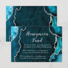 Teal Blue and Silver Agate Honeymoon Fund Informatiekaartje