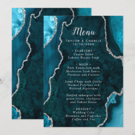 Teal Blue and Silver Agate Marble Wedding Menu