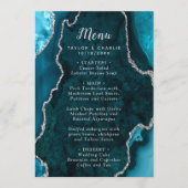 Teal Blue and Silver Agate Marble Wedding Menu (Voorkant)