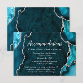 Teal Blue and Silver Agate Wedding Accommodations Informatiekaartje