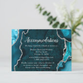 Teal Blue and Silver Agate Wedding Accommodations Informatiekaartje (Staand voorkant)