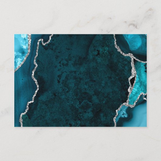 Teal Blue and Silver Agate Wedding Accommodations Informatiekaartje (Achterkant)