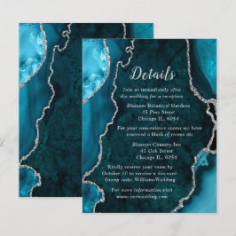 Teal Blue and Silver Agate Wedding Details Informatiekaartje