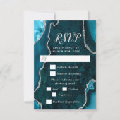 Teal Blue and Silver Agate Wedding Meal Choice RSVP Kaartje (Voorkant)
