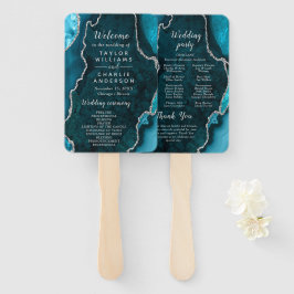 Teal Blue and Silver Agate Wedding Program Handwaaier