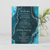 Teal Blue and Silver Agate Wedding Program Programmakaart (Staand voorkant)