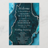 Teal Blue and Silver Agate Wedding Program Programmakaart (Voorkant)