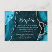 Teal Blue and Silver Agate Wedding Reception Informatiekaartje (Voorkant)