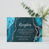 Teal Blue and Silver Agate Wedding Reception Informatiekaartje (Staand voorkant)