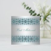 Teal Blue Bat Mitzvah Kaart (Staand voorkant)