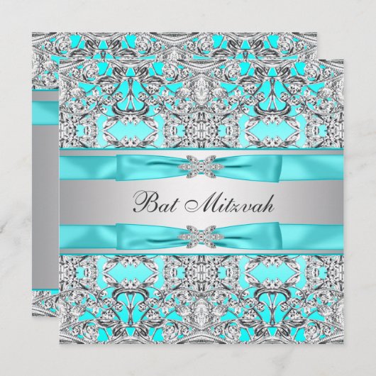 Teal Blue Bat Mitzvah Kaart (Voorkant / Achterkant)